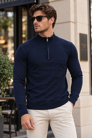 Мужской тёмно-синий джемпер Lacoste Zip Neck   