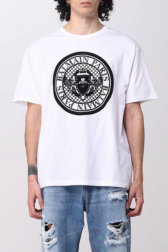 Белая оверсайз футболка Balmain Medallion logo-print