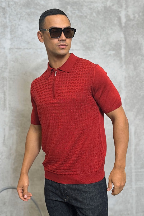 Мужское поло красного цвета Zilli zip neck