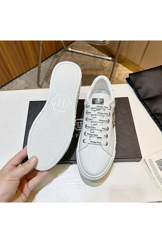 Мужские кожаные кроссовки Philipp Plein белого цвета