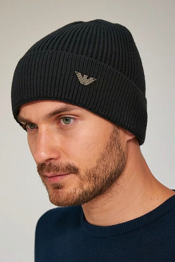 Шапка чёрного цвета Emporio Armani logo-plaque   