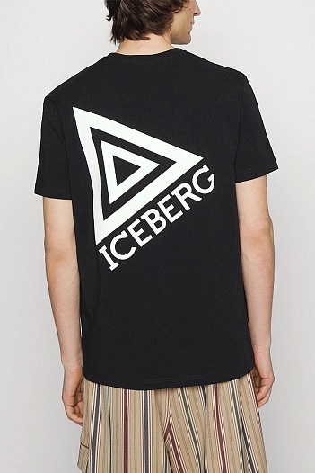 Мужская чёрная футболка Iceberg triangle logo-print   