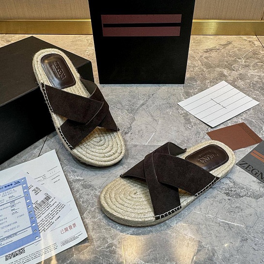 Мужские шлёпанцы Ermenegildo Zegna suede - Brown