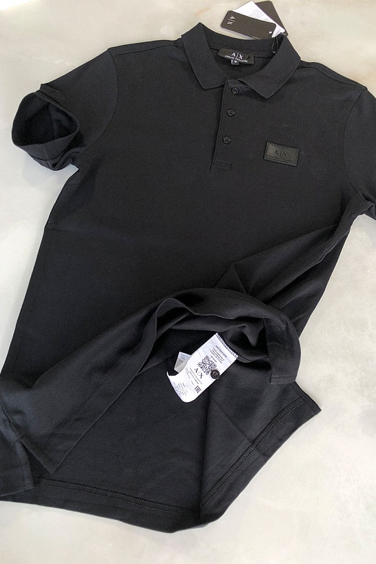 Мужское чёрное поло Armani Exchange rubber logo
