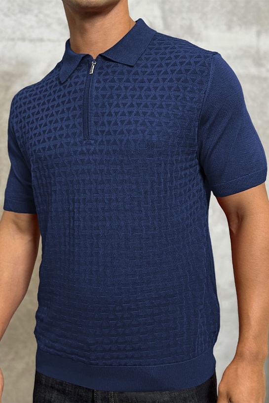 Мужское поло синего цвета Zilli zip neck