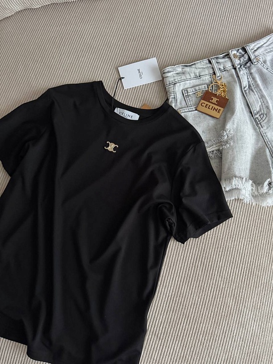 Женская чёрная футболка Celine premium