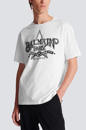 Мужская белая футболка Balmain Star logo-print   