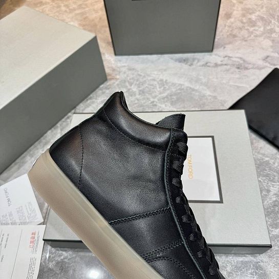 Кожаные кроссовки с мехом Tom Ford high-top - Black