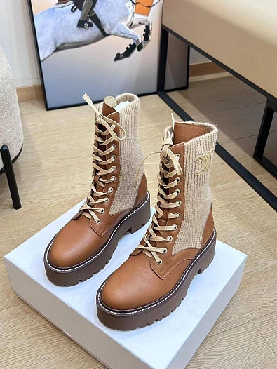 Женские комбинированные ботинки Celine Premium - Brown   
