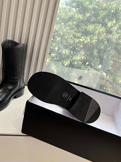 Женские кожаные сапоги Chanel Premium - Black   