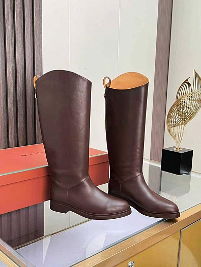 Женские кожаные сапоги Loro Piana premium - Brown   