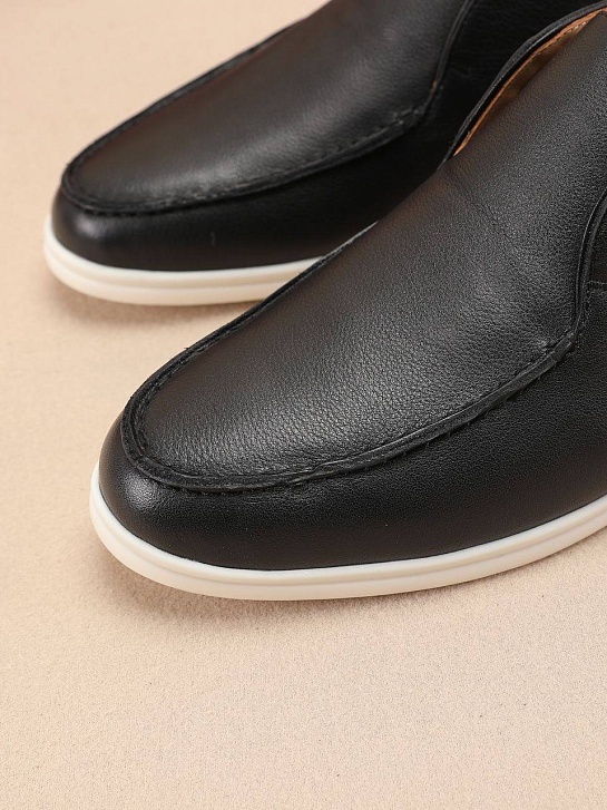 Кожаные лоферы с меховой стелькой Loro Piana Open Walk - Black