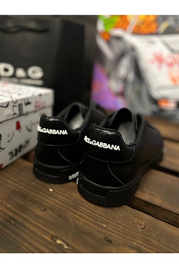 Чёрные кожаные кроссовки Dolce & Gabbana   