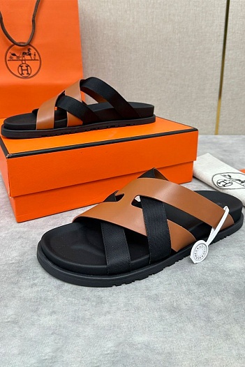 Мужские шлёпанцы Hermes Kazimir - Black / Brown   