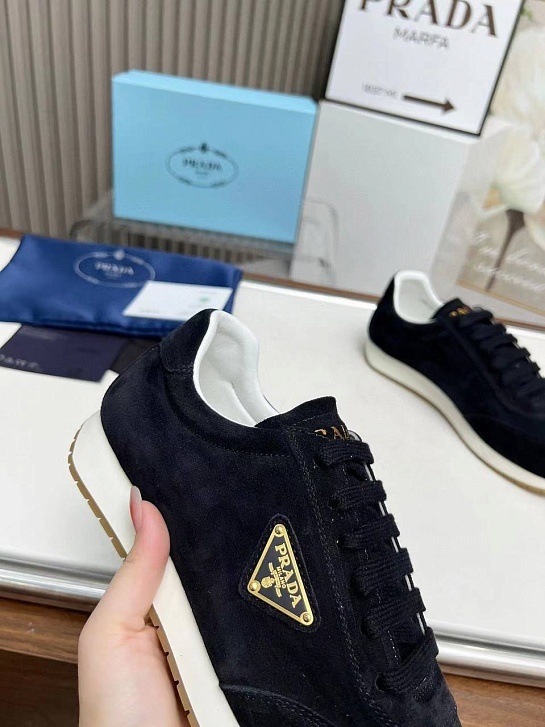 Женские замшевые кроссовки Prada Premium - Black