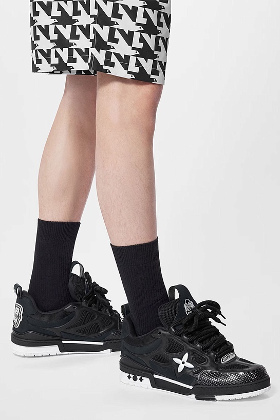 Кожаные кроссовки Louis Vuitton Skate Monogram Flower - Black