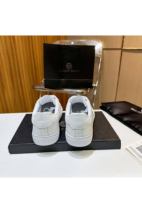 Мужские кожаные кроссовки Philipp Plein белого цвета