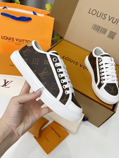 Женские кожаные кеды Louis Vuitton Premium - Brown   