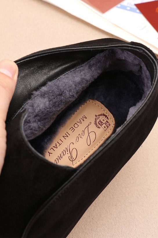Замшевые лоферы с мехом Loro Piana Open Walk - Black