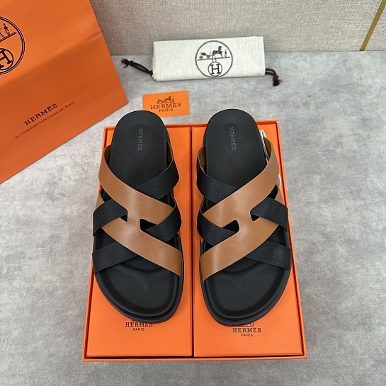 Мужские шлёпанцы Hermes Kazimir - Black / Brown
