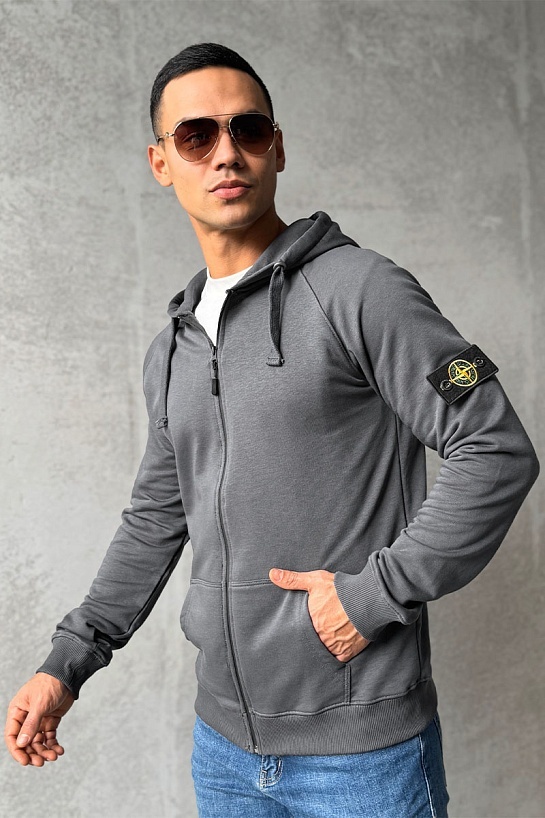 Серая кофта на молнии Stone Island compass-patch