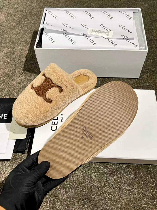 Женские меховые шлёпанцы Celine Triomphe premium