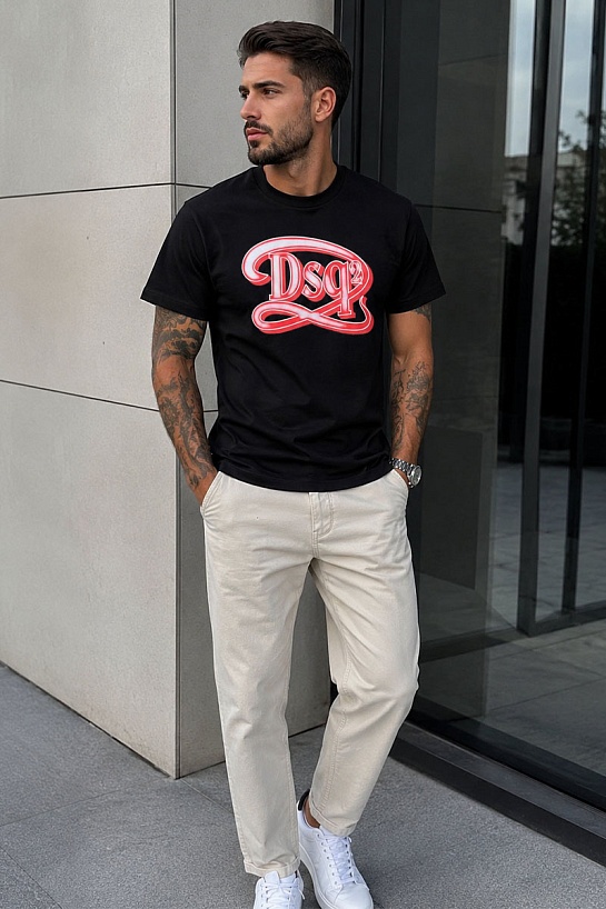 Мужская чёрная футболка Dsquared2 logo-print