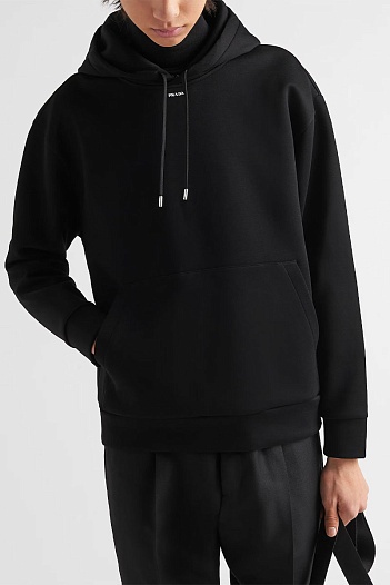 Мужское чёрное худи Prada technical cotton   