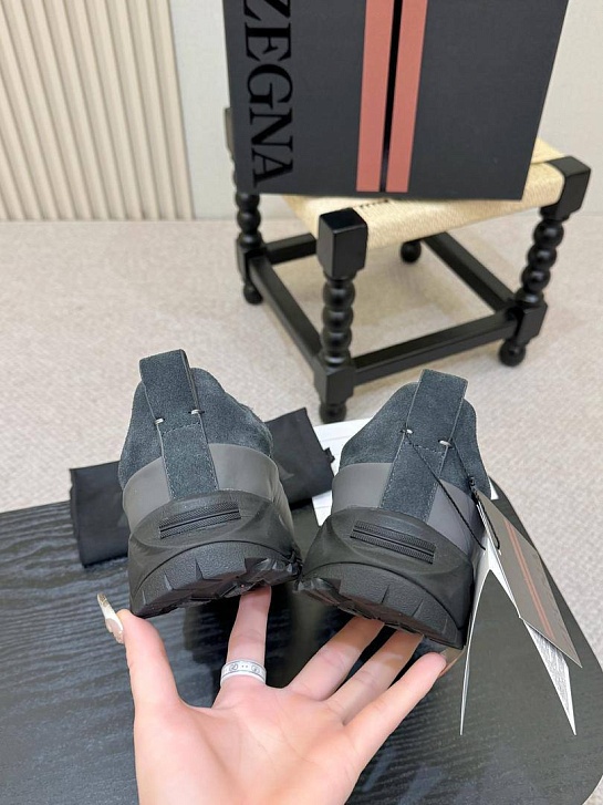 Замшевые кроссовки Zegna Triple Stitch Monte - Grey