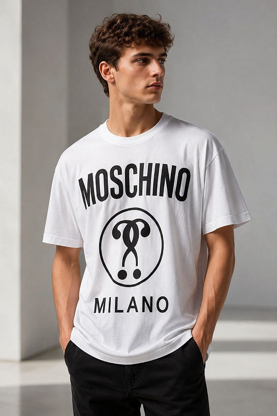 Белая оверсайз футболка Moschino Double Question Mark Logo