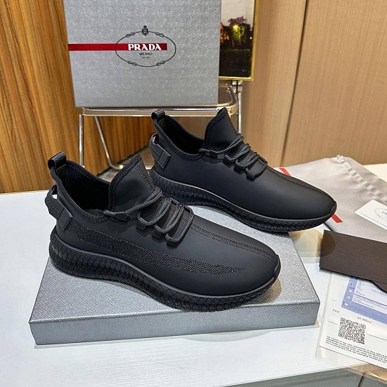 Мужские кожаные кроссовки Prada lace-up - Black
