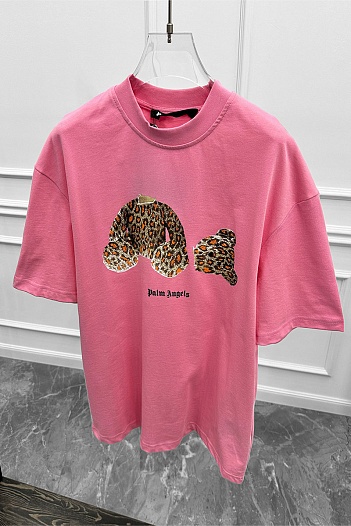 Розовая оверсайз футболка Palm Angels Leopard Bear   