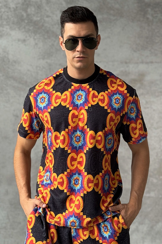 Брендовая мужская футболка Gucci GG logo all-over