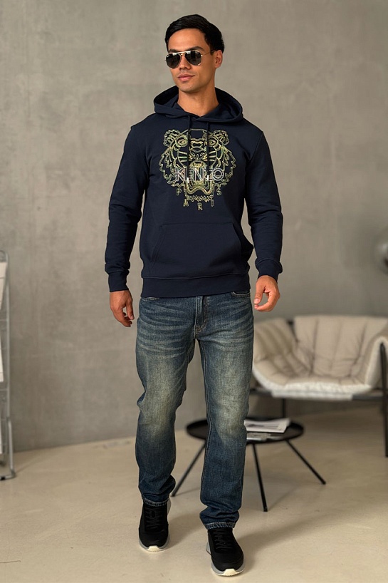 Тёмно-синее худи Kenzo Tiger Head embroidered