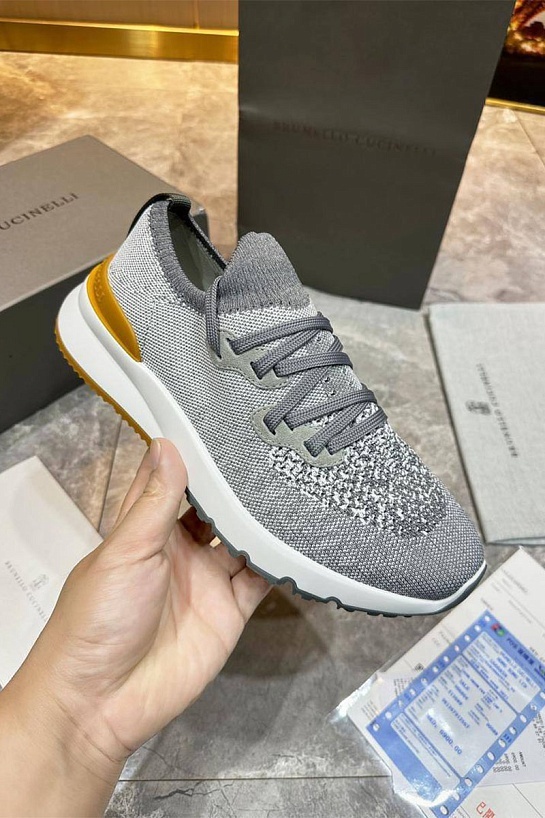 Текстильные кроссовки Brunello Cucinelli серого цвета