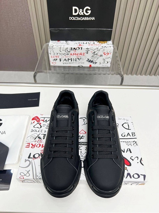 Кожаные кроссовки с мехом Dolce & Gabbana Portofino