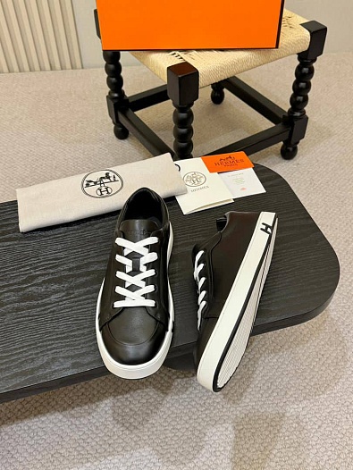 Мужские кожаные кроссовки Hermes Kid - Black   