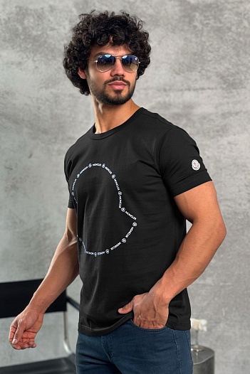 Чёрная брендовая футболка Moncler Logo Outline   