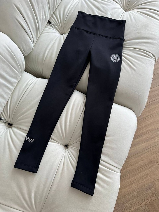 Женские утеплённые леггинсы Chrome Hearts чёрного цвета