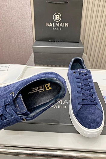 Замшевые кроссовки Balmain синего цвета   