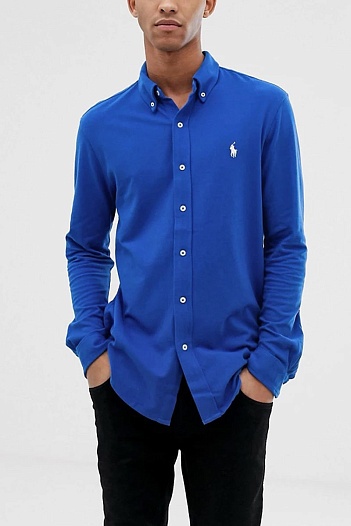 Синяя рубашка Polo Ralph Lauren logo-embroidered   