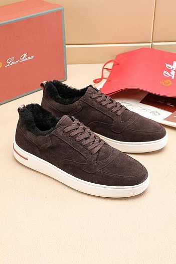 Кроссовки с мехом Loro Piana Newport Walk - Brown   