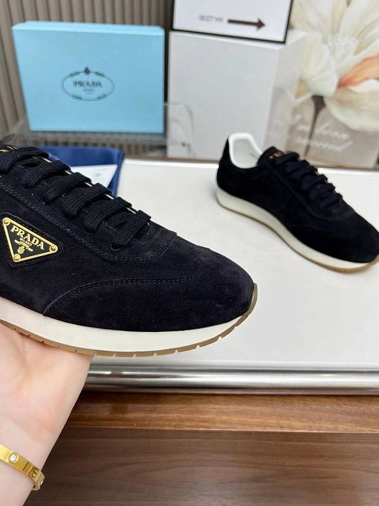 Женские замшевые кроссовки Prada Premium - Black