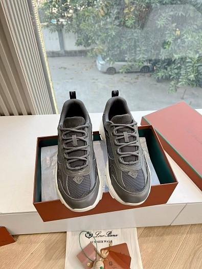 Женские кожаные кроссовки Loro Piana Premium - Grey   