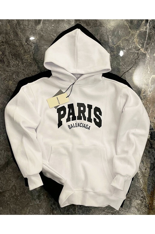 Худи белого цвета Balenciaga Paris logo-print