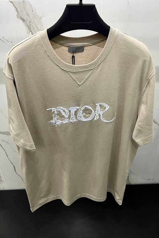 Мужская оверсайз футболка Dior бежевого цвета