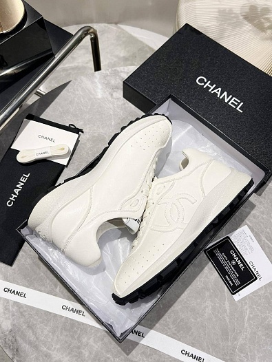 Женские кожаные кроссовки белого цвета Chanel premium   