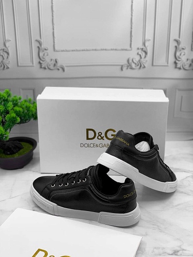 Кожаные кроссовки Dolce & Gabbana Portofino - Black / White   