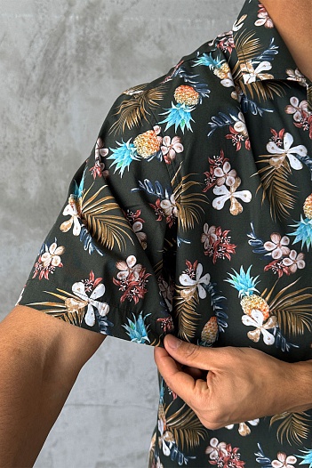 Мужская зелёная рубашка Dolce & Gabbana floral-print   