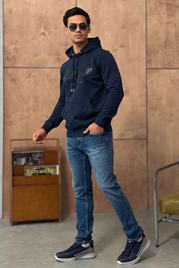 Тёмно-синее худи Alexander McQueen graffiti logo-print   